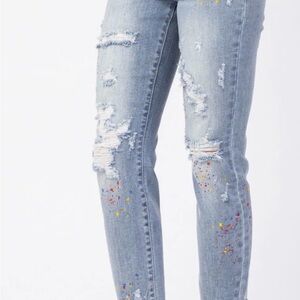 Judy Blue Light Blue Distressed Skinny Jeans 13/31